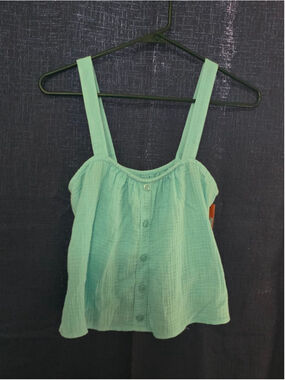 Women's Colsie Teal Gauze Button Front Tank Top XS beach cottagecore y2k 90's